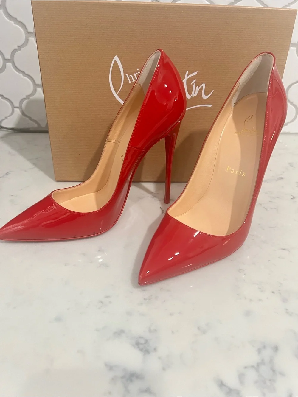 Christian Louboutin Red Patent Pigalle Follies 100mm Pumps